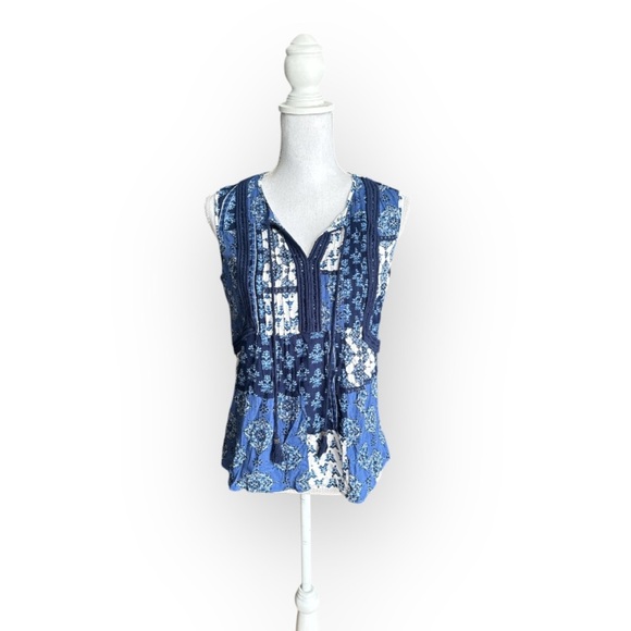 Navy White Floral Print Tank Too NWT - Picture 1 of 3